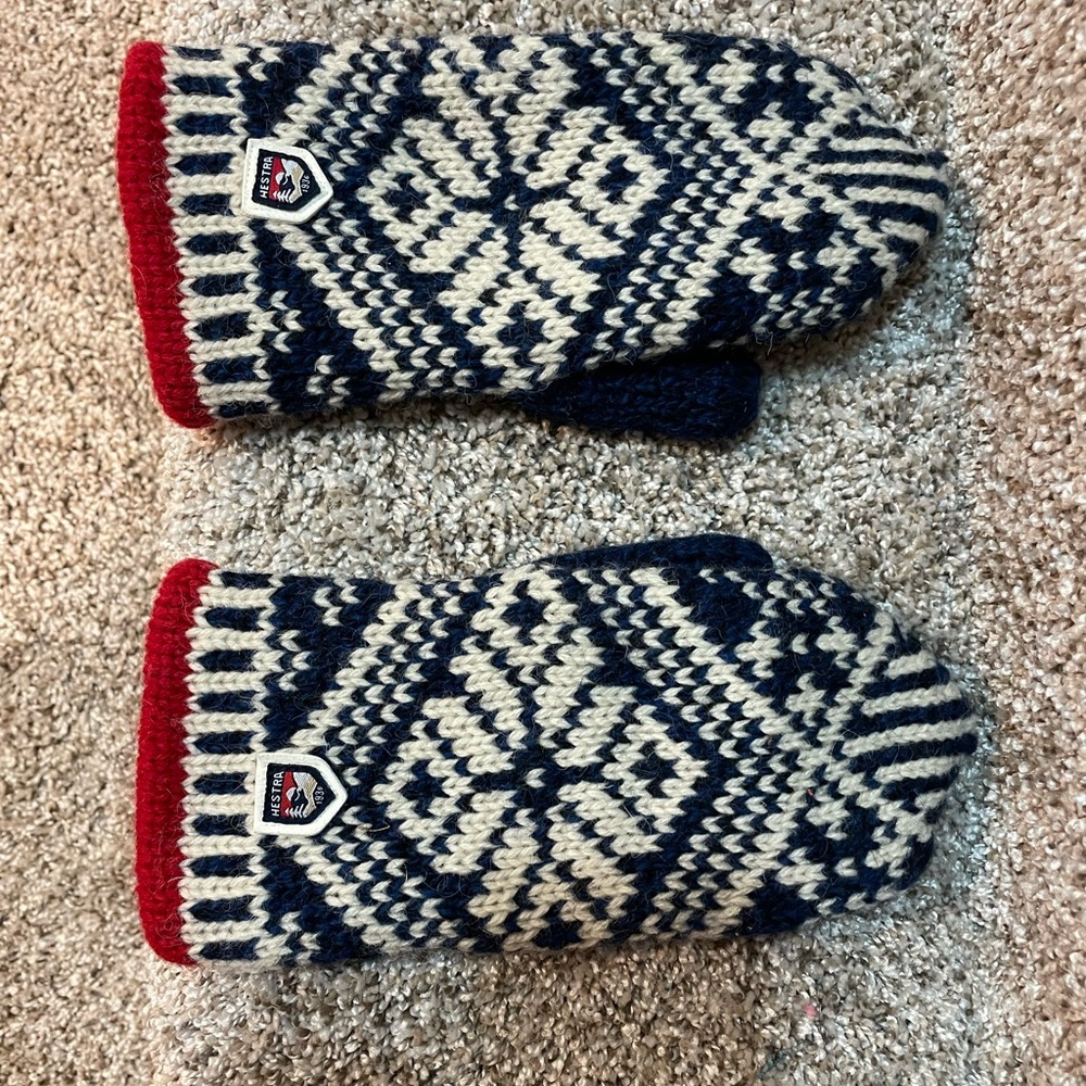 Fleece-lined knit gloves - Hestra Scandinavian patterns Sz Sm